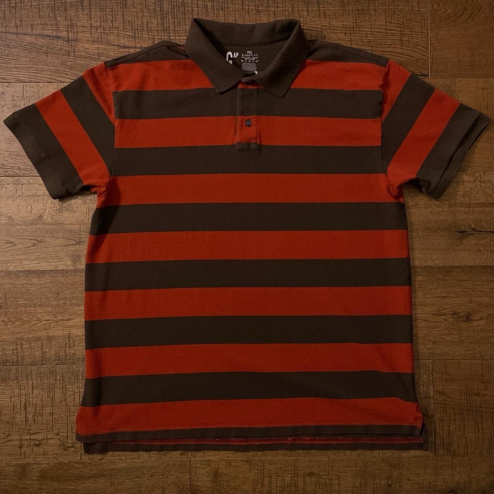 GAP Polo Shirt Mens XXL Orange Brown Autumn Grunge Striped Classic Fit Cotton